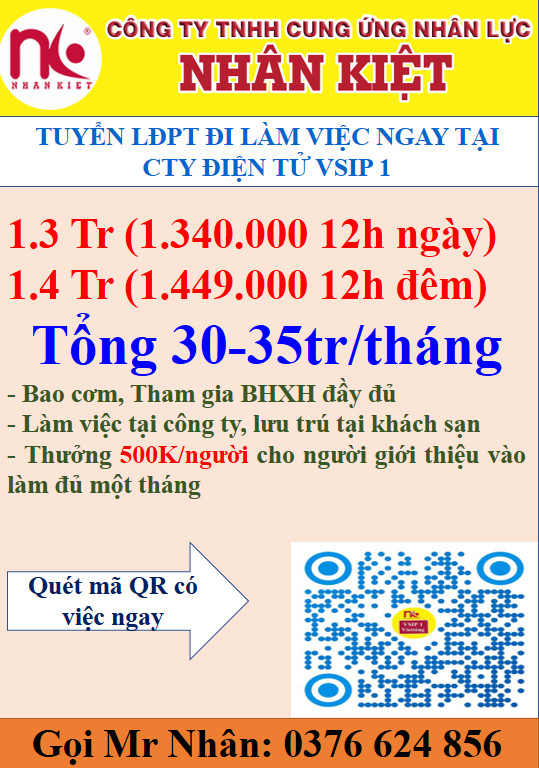 Nhà cái 88 King88 TUYỂN DỤNG 100 LĐPT LÀM TẠI VSIP 1 LƯƠNG CAO