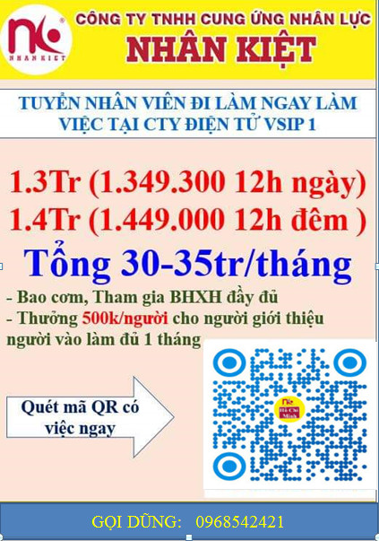 TUYỂN GẤP 100 LĐPT LINH KIỆN ĐIỆN TỬ VISP 1