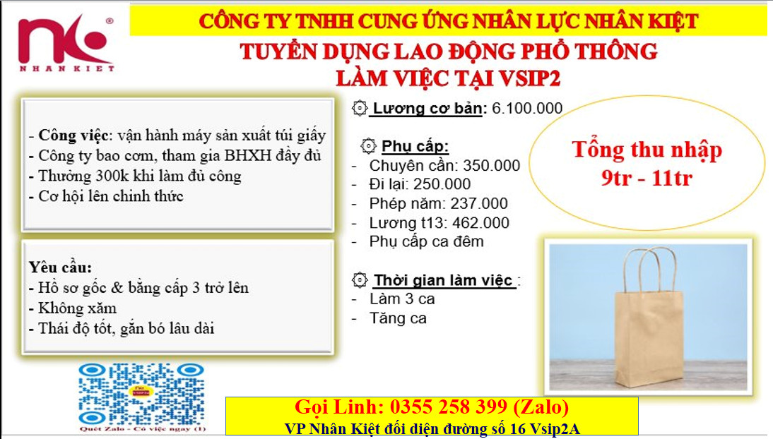 Nhà cái 88 King88 TUYỂN DỤNG 100 LĐPT LÀM VẬN HÀNH MÁY SẢN XUẤT TÚI GIẤY TẠI VSIP2