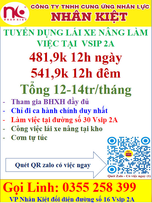 Nhà cái 88 King88 TUYỂN DỤNG VỊ TRÍ XE NÂNG TẠI ĐƯỜNG 30 VSIP2A