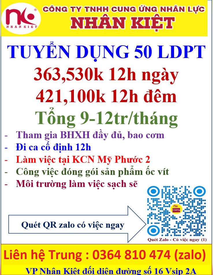 Nhà cái 88 King88 TUYỂN DỤNG 50 LĐPT LÀM VIỆC TẠI MỸ PHƯỚC 2