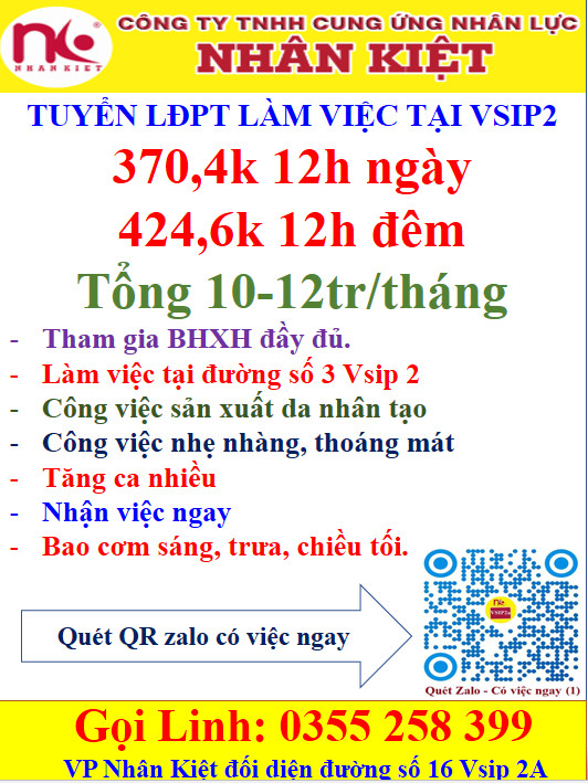 Nhà cái 88 King88 TUYỂN 50 LĐPT LÀM TẠI ĐƯỜNG SỐ 3 VSIP2