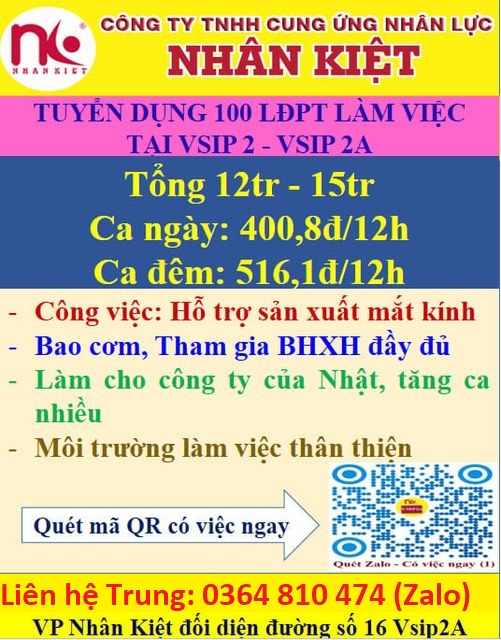 Nhà Cái Cá Cược Uy Tín 【King88 Vina】 tuyển 150 LĐPL sản xuất mặt kính KCN VISIP2