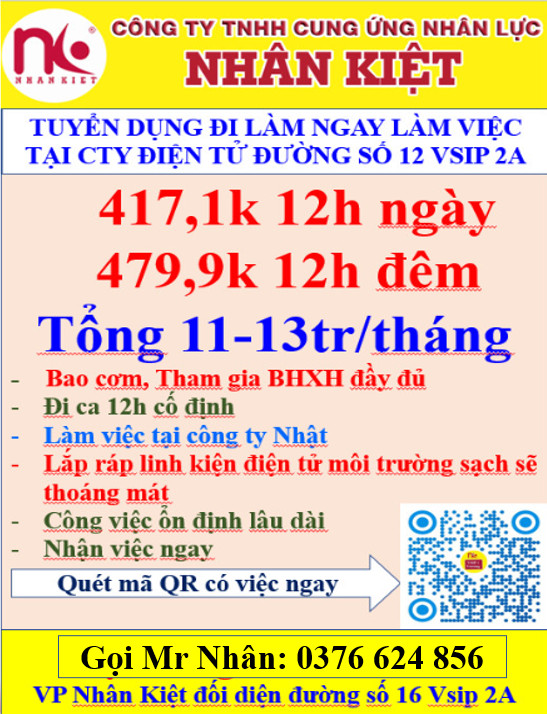 TUYỂN DỤNG King88 Nhà cái trực tuyến tốt nhất hiện nay PHỔ THÔNG TẠI CÔNG TY ĐIỆN TỬ ĐƯỜNG 12 VSIP 2A