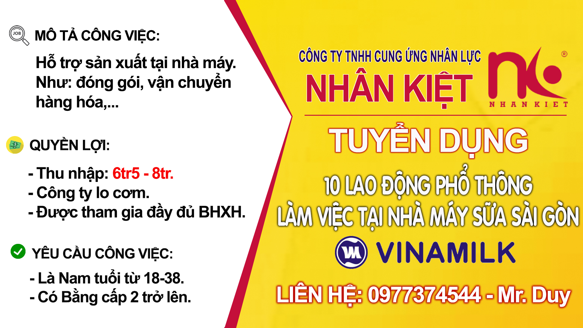 CẦN TUYỂN 10 NAM King88 Nhà cái trực tuyến tốt nhất hiện nay HỖ TRỢ SẢN XUẤT CHO NHÀ MÁY SỮA VINAMILK QUẬN 12.