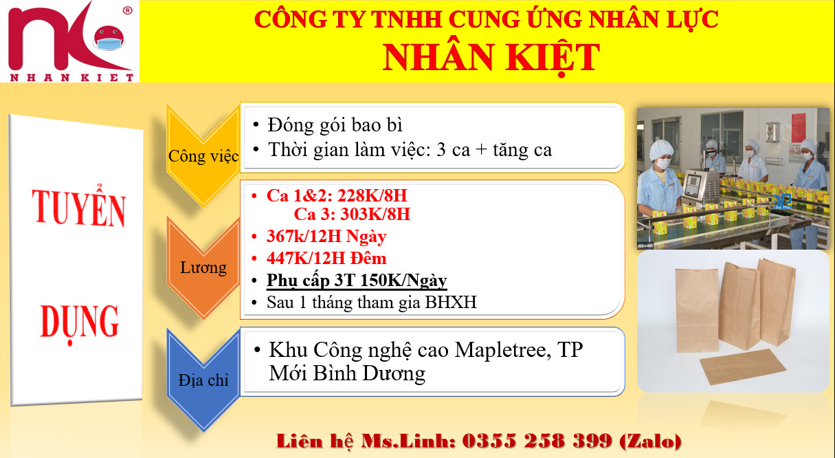 Nhà cái 88 King88 TUYỂN DỤNG 100 LĐPT LÀM BAO BÌ GIẤY TẠI VSIP2
