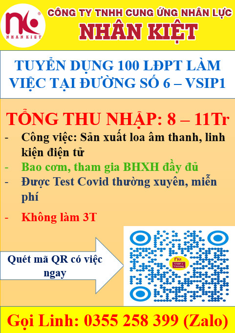 Nhà cái 88 King88 TUYỂN DỤNG 100 LĐPT LÀM VIỆC TẠI ĐƯỜNG SỐ 6 - VSIP1