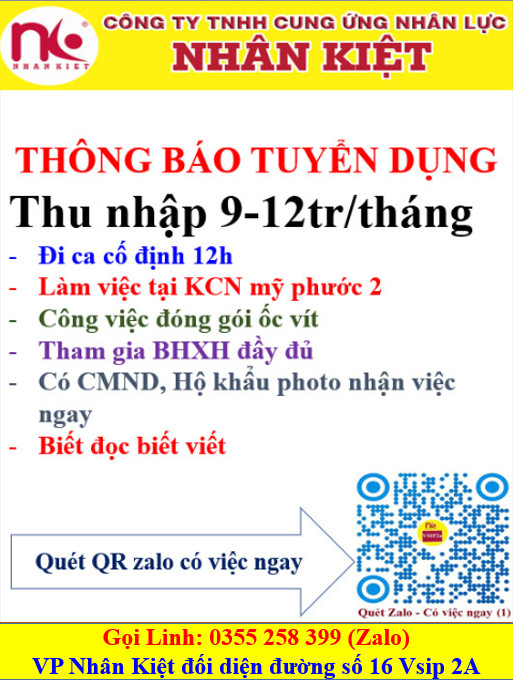 Nhà cái 88 King88 TUYỂN DỤNG 50 LĐPT LÀM VIỆC TẠI MỸ PHƯỚC 2