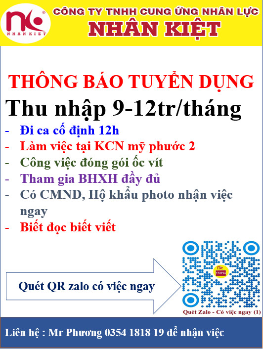 Nhà Cái Cá Cược Uy Tín 【King88 Vina】 tuyển dụng LĐPT tại KCN Mỹ Phước