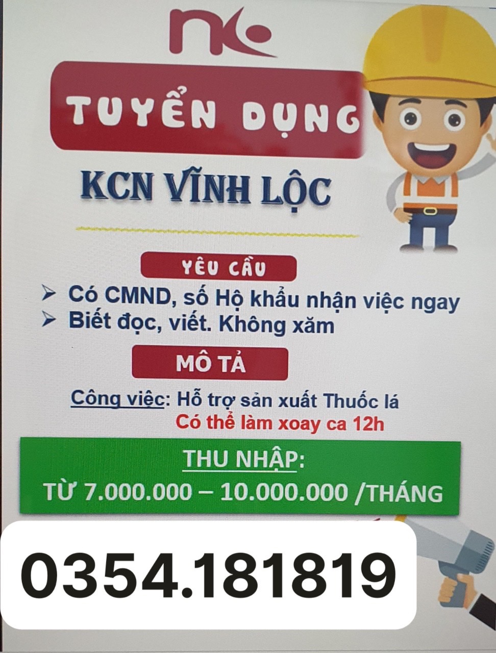 Tuyển LĐPT Kinh 88 khuyến mãi hấp dẫn nhất tại KCN Vĩnh Lộc