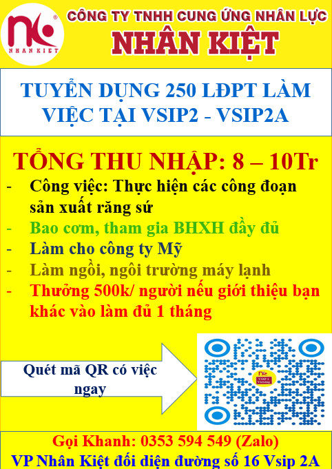 TUYỂN DỤNG 1000 LĐPT LÀM VIỆC TẠI VISIP2A