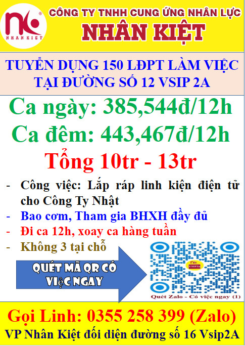 King88 Đăng Ký + 888k CẦN TUYỂN GẤP 100 LĐPT LÀM LINH KIỆN ĐIỆN TỬ ĐƯỜNG SỐ 12 - VSIP 2A