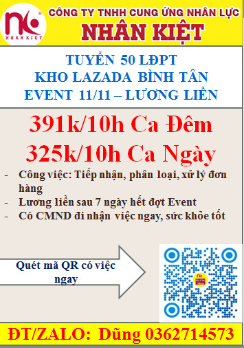 TUYỂN GẤP 100 NV KHO BÌNH TÂN HCM