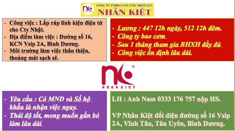 Công ty Nhà Cái Cá Cược Uy Tín 【King88 Vina】 tuyển gấp 100 LĐPT làm tại đường 16 VSIP2A . Lịch phỏng vấn ngày 25/2.