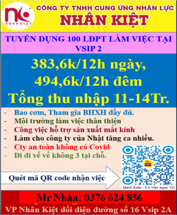 Nhà Cái Cá Cược Uy Tín 【King88 Vina】 tuyển 150 LĐPL sản xuất mặt kính KCN VISIP2