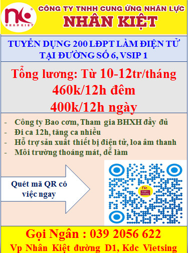 King88 Đăng Ký + 888k TUYỂN DỤNG 200 LĐPT LÀM VIỆC TẠI ĐƯỜNG SỐ 06 - KCN VSIP1