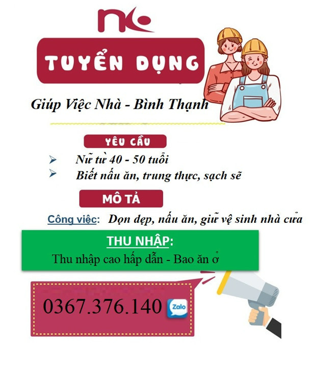TUYỂN LĐPT GIÚP VIỆC NHÀ TẠI BÌNH THẠNH