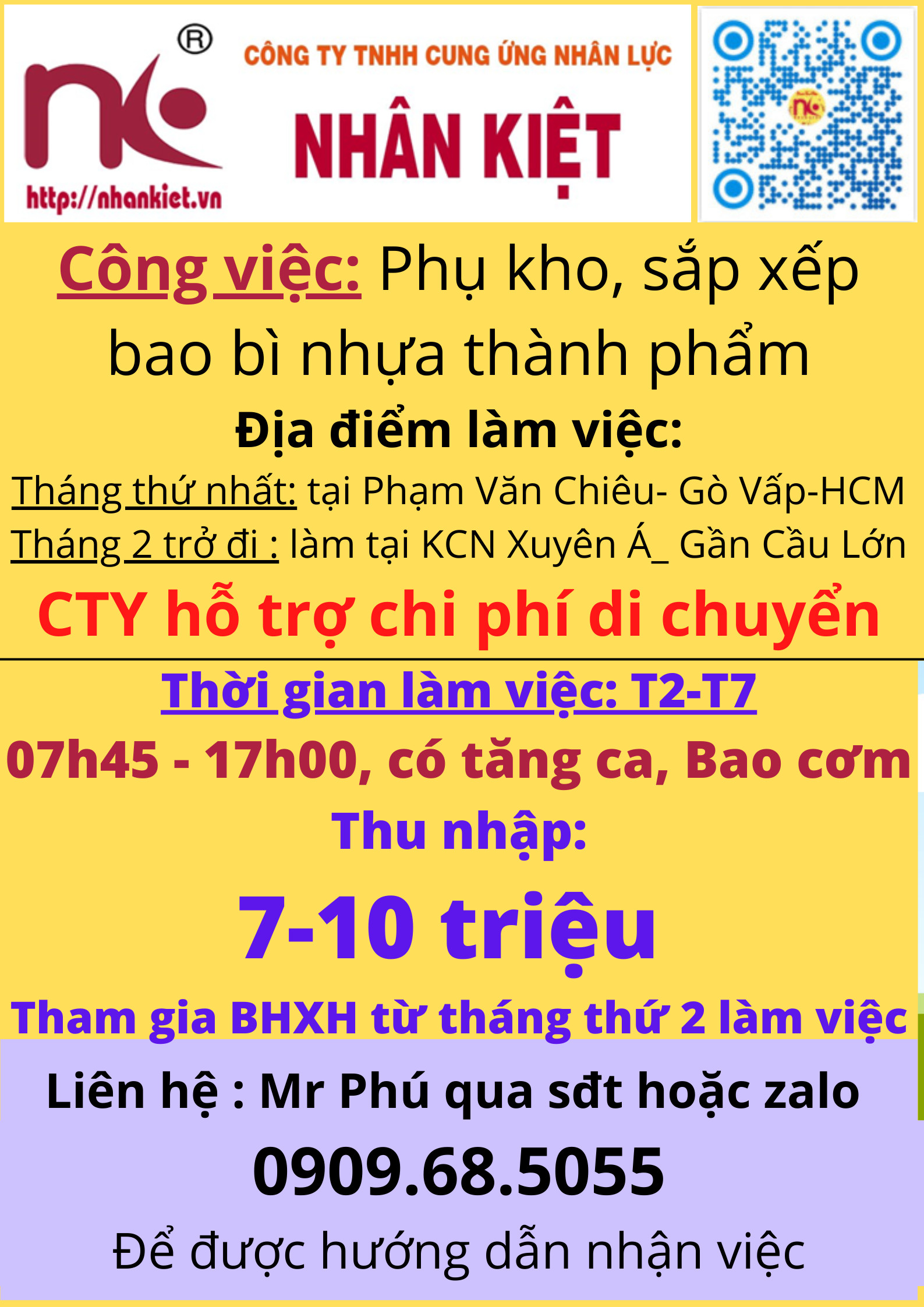 Tuyển 10 LĐPT hỗ trợ kho, sắp xếp bao bì thành phẩm