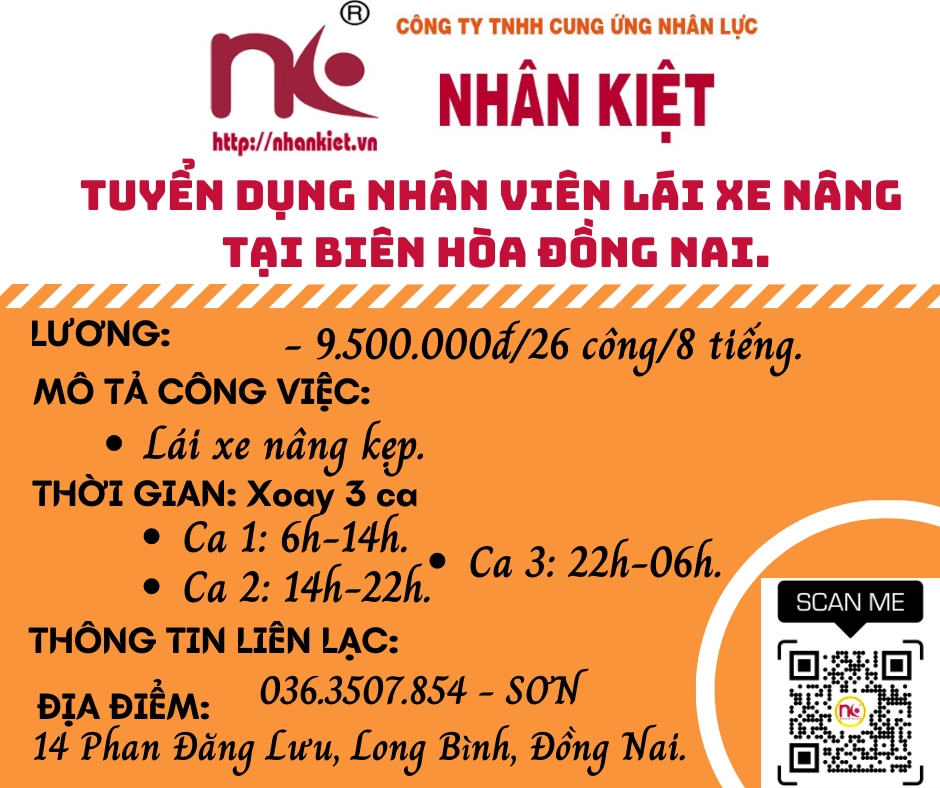 CUNG ỨNG NHÂN LỰC Nhà cái 88 King88 TUYỂN XE NÂNG khu vực Đồng Nai.