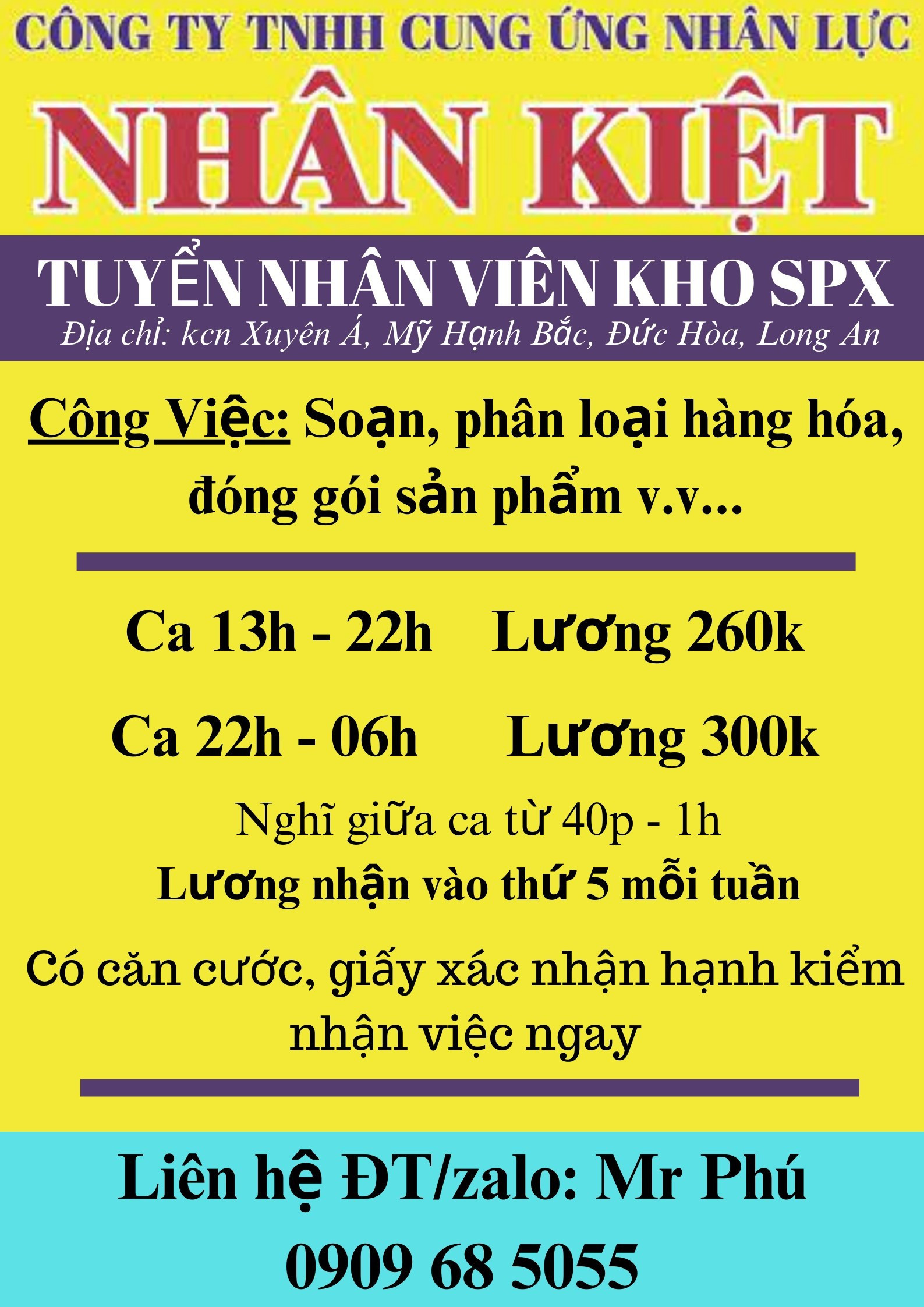 TUYỂN PHỤ KHO – LƯƠNG TUẦN- KCN XUYÊN Á_LONG AN