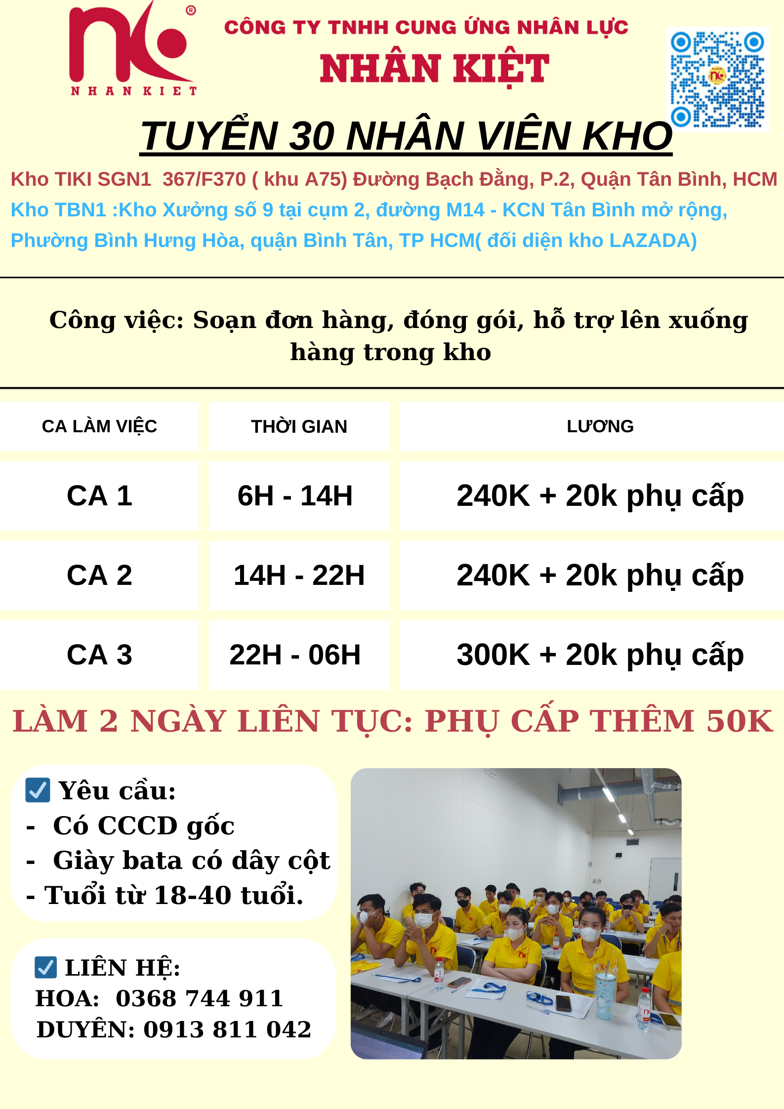[TÂN BÌNH] - TUYỂN 50 THỜI VỤ - LƯƠNG SAU 3-5 NGÀY